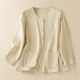 thumbnail image 2 of WREESH Women's Summer Comfort Retro Button Down Shirts Cotton Linen Long Sleeve Dressy Tunic Blouses Vintage Solid Pocket Button Tops Khaki, 2 of 5