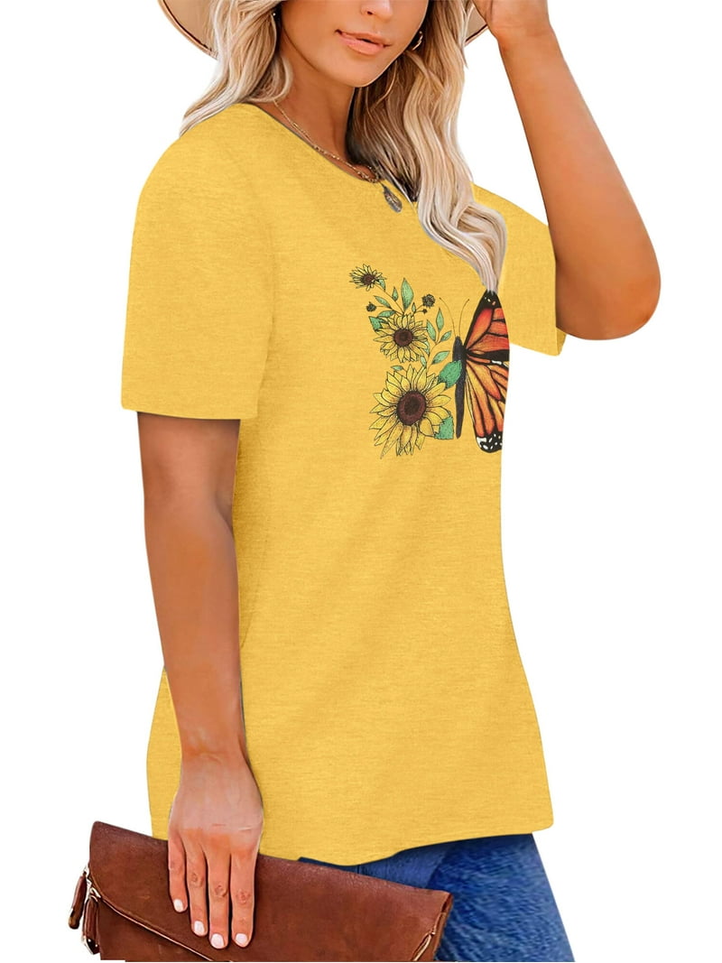 ✨ TT✨ XCHQRTI Butterfly Graphic Plus T-Shirts Women Graphic Casual Shirt