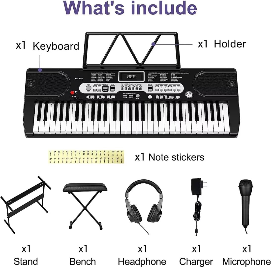 Keyboard Piano, 61 Key Electric Piano Keyboard Sets for Beginners and Kids, Portable Keyboard Teaching with Microphone and Accessories for Birthday or Christmas Gift