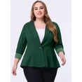 thumbnail image 2 of Blazer de talgrande pamujer con solacon muescas, dobladillo con volantes y péplum, paNavidad Verde oscuro 5X, 2 of 5