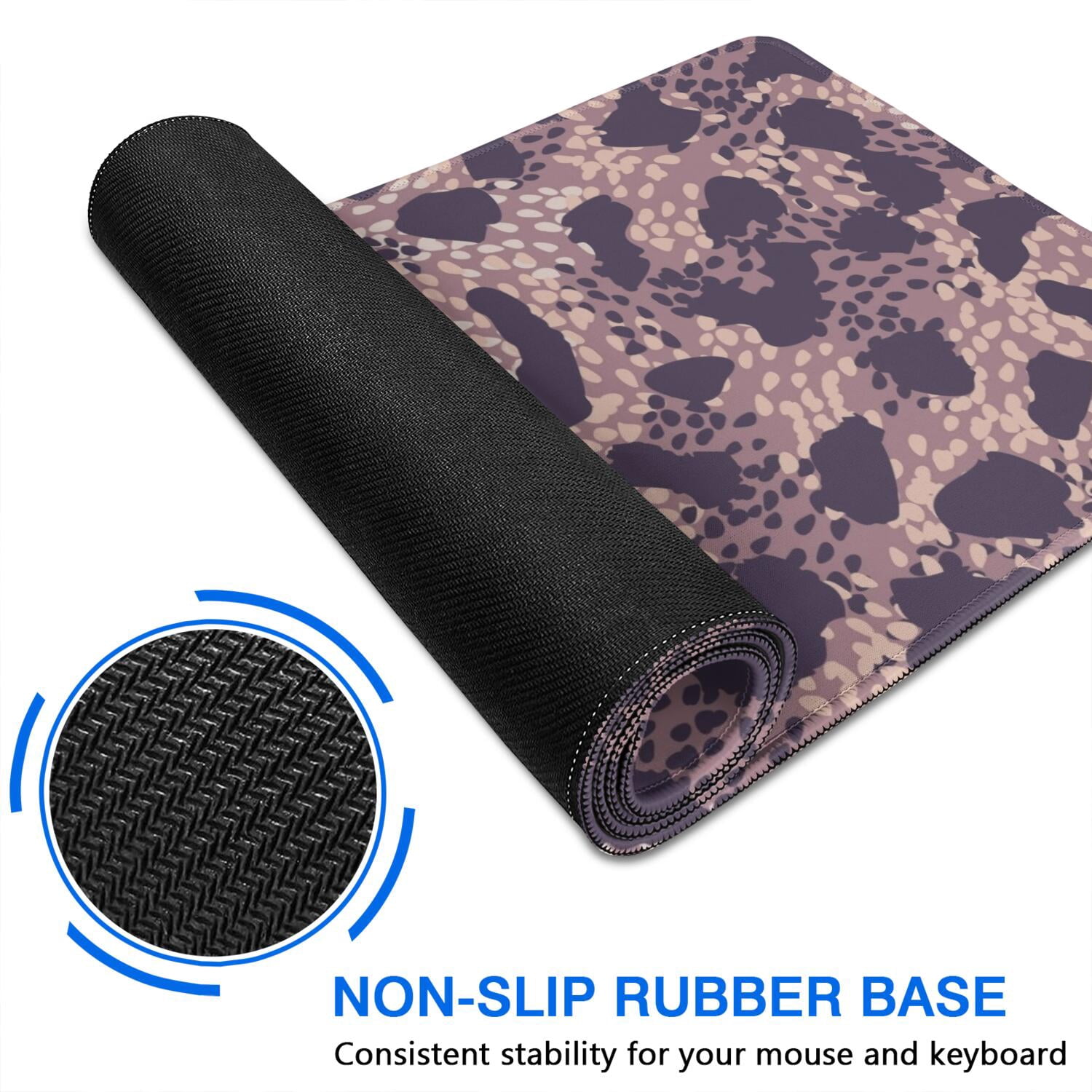 Long Mouse Pads for Desk,Purple and Pink Leopard Pattern Desk Mats on Top Of Desks, Desk Mouse Pad Extra Large with 3mm Non-Slip Base and Stitched Edge for Gaming,Office,Work,Home 47.3"x23.6"