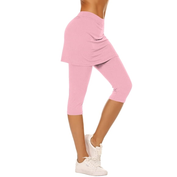 Ofertas en Walmart! QATAINLAV Skirted Leggings for Women Summer Casual Stretch Soft Solid Skorts Capris Gym Tennis Yoga Workout Leggings with Skirts Pink S