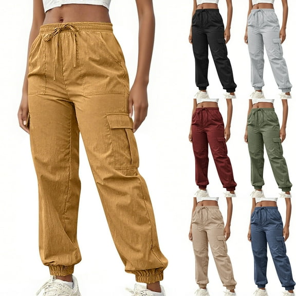 Kilaqueen Lightweight Cargo Pants Women Casual Drawstring Waisted Travel Pants Hiking Pants with Pockets Quick Dry Joggers Outdoor Sweatpants