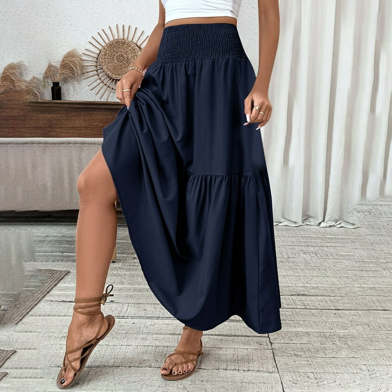 Sentmoon Maxi Skirts Plus Size High Elastic Waist Boho Womens