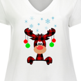 thumbnail image 4 of Inktastic Cute Flannel Reindeer with Christmas Bulbs and Snowflakes Women's Plus Size V-Neck T-Shirt, 4 of 5