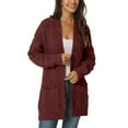thumbnail image 4 of INSPIRE CHIC Women's Fall Winter Long Sleeve Cable Knit Open Front Sweater Cardigan with Pockets S Wine Red, 4 of 6