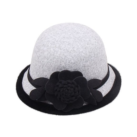 MANHUJI Vintage Hats For Women Women'S Autumn And Winter Flowers Round Top Casual Fisherman'S Basin Cap Small Bowler Hat Church Hats For Women (Gray1,M)