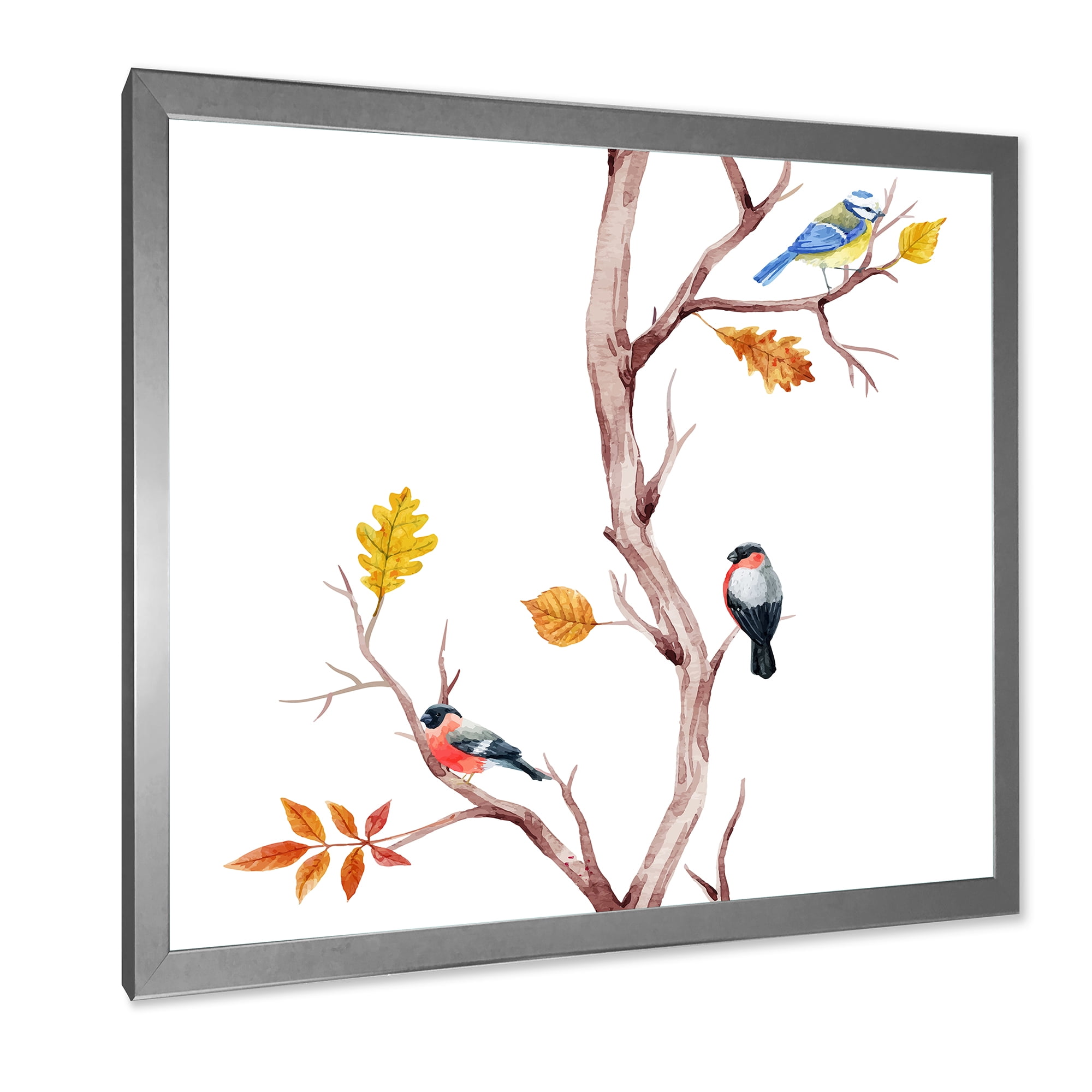 Designart 'Little Birds Sitting On The Tree Branches IV' Traditional Framed Art Print