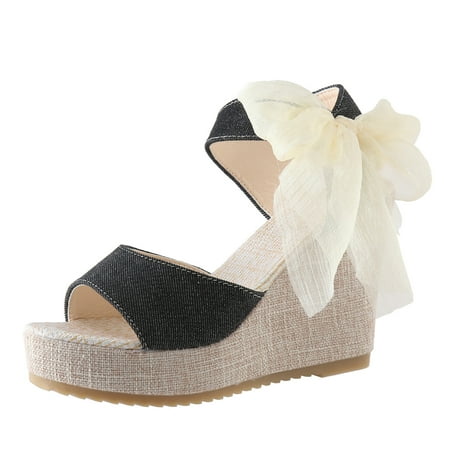 

Sandals Women Dressy Summer Sandals Fashion Summer New Pattern Simple Solid Wedge Comfortable Non Slip Ribbon Lace Up Shoes For Women Sandals Dressy Black