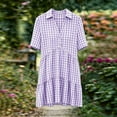 thumbnail image 6 of SAWOBUUN Womens Summer Gingham Shirt Dress Casual Short Sleeve V Neck Button Tiered Mini Dress Casual Plaid Dress, 6 of 7