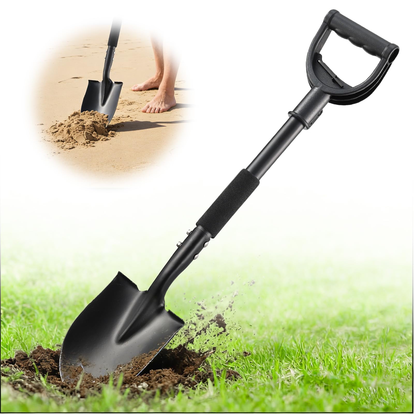 Garden Shovels for Digging Small Shovel Heavy Duty Metal Digging Shovel with D-Handle Grip Short Shovels for Digging Mini Spade Shovel for Gardening Camping Beach Car Snow Removal