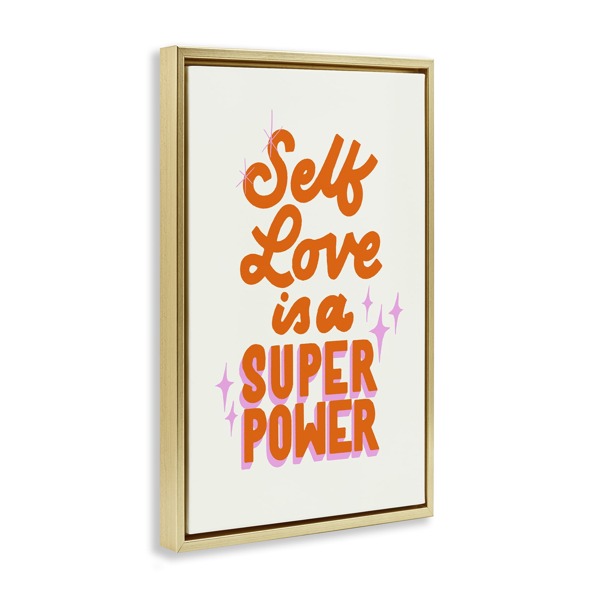 Stupell Industries Self Love Is Superpower Gold Framed Floater Canvas Wall Art, design by Indira Prieto | IndySign