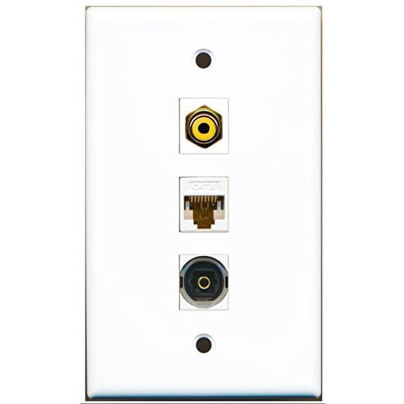RiteAV - 1 Port RCA Yellow and 1 Port Toslink and 1 Port Cat6 Ethernet White Wall Plate