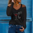thumbnail image 2 of Moda mujer cuello pico manga larga camiseta otoño taladro caliente hombro frío blusa suelta Tops Fridja  fjkfkj3882, 2 of 5