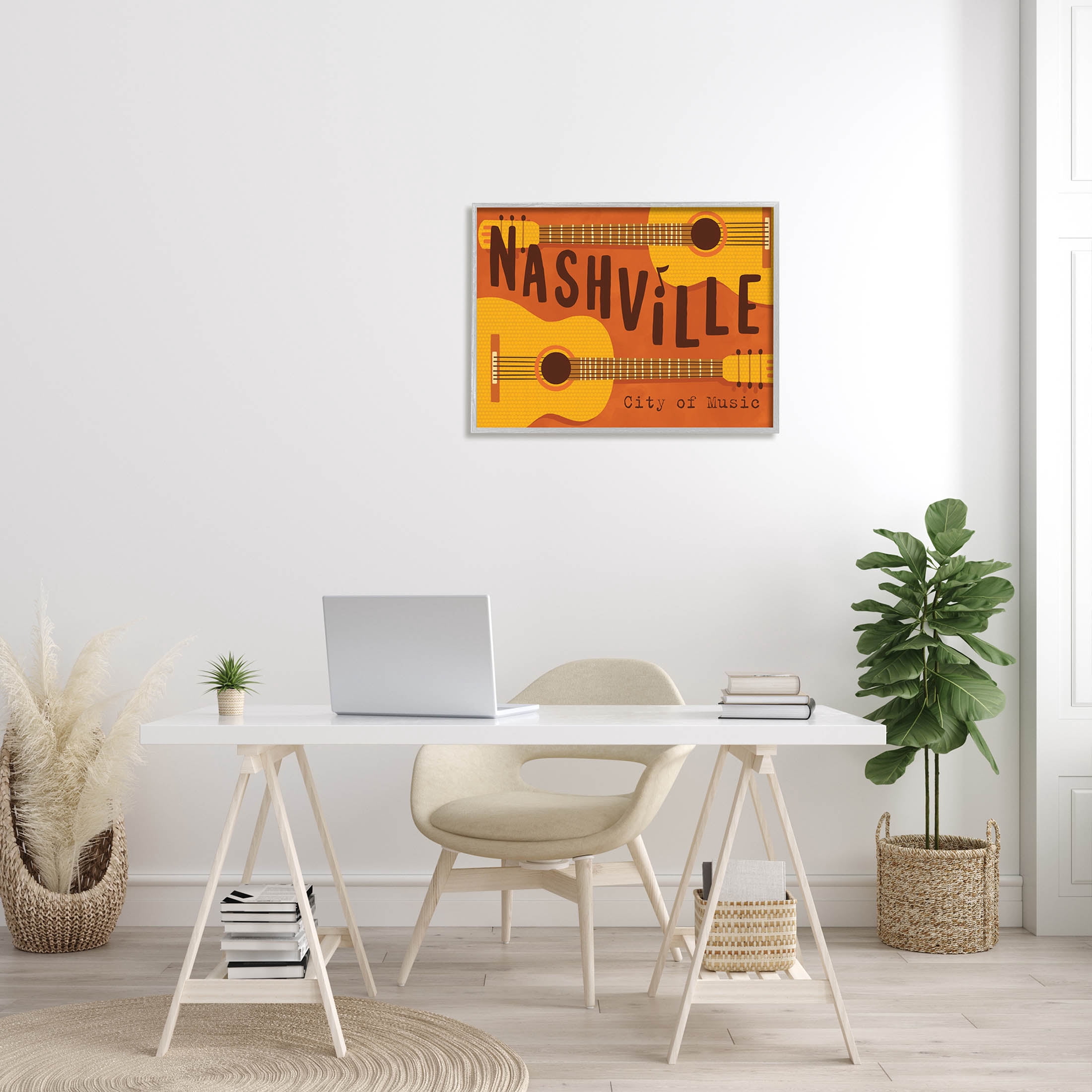 Nashville City of Music Guitars Performing & Arts Graphic Art Gray Framed Art Print Wall Art