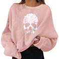 thumbnail image 2 of FASHOFT Halloween Sweatshirt for Women Cute Skull Graphic Oversized Hoodie Long Sleeve Crew Neck Sweater Fall Winter Casual Holiday Pullover Tops Pink S, 2 of 9