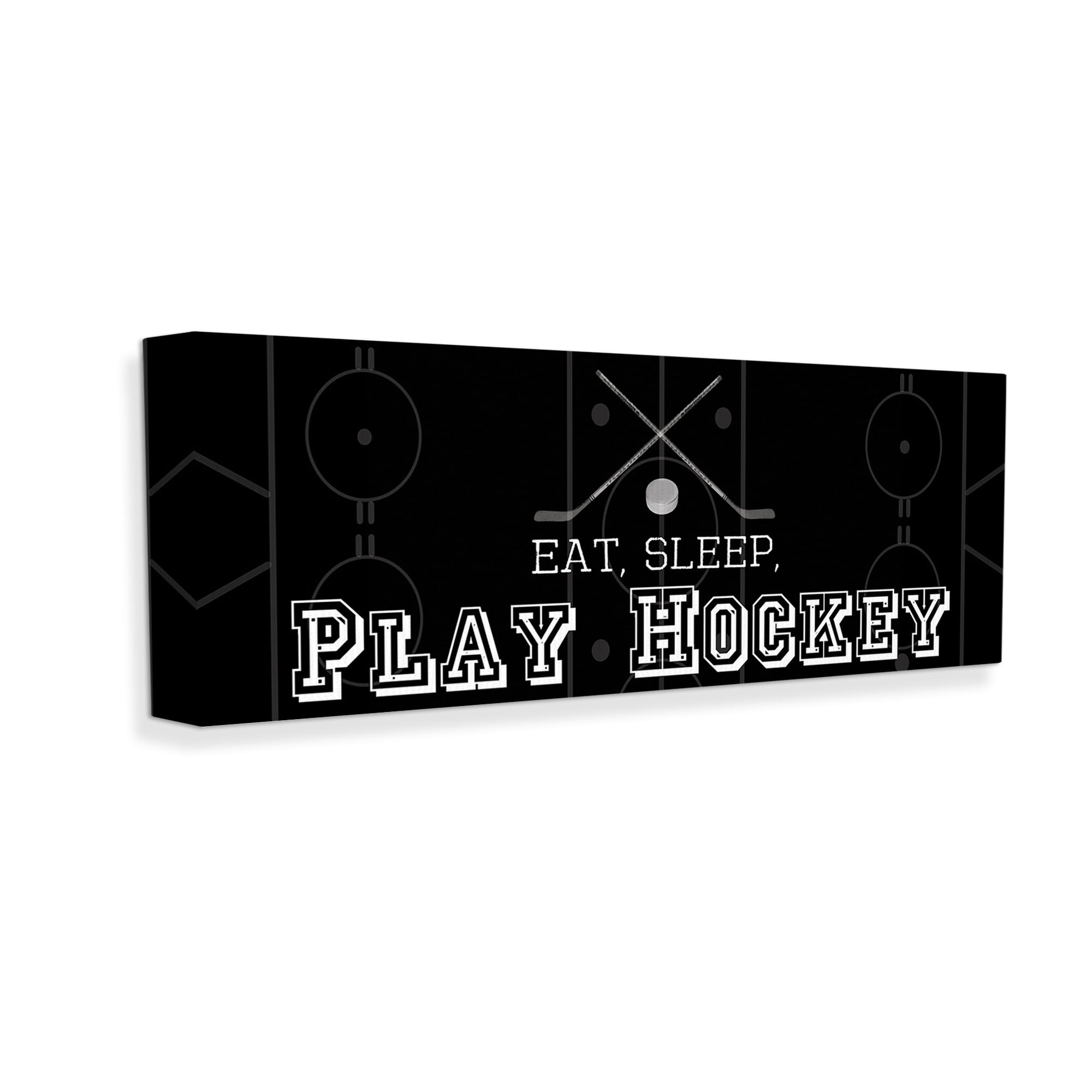 Stupell Industries Eat Sleep Hockey Phrase Sports Painting Gallery Wrapped Canvas Art Print Wall Art, 24 x 10