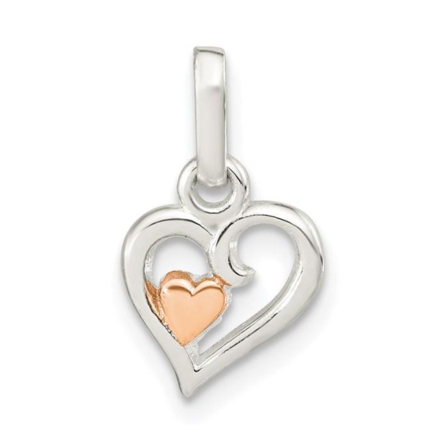 Quality Gold QP5681 Sterling Silver Open Heart Rose Tone Mini Heart Pendant