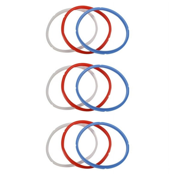 Silicone Sealing Ring for Pressure Cooker Pot Accessories, Fits 5 or 6 Quart Models, Red, Blue and White, Pack Of 9