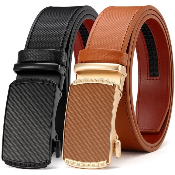 YOORAN Men's Belt, 2 Pack Ratchet Belt, 13/8" Adjustable Genuine Leather Belt, with Gift Box