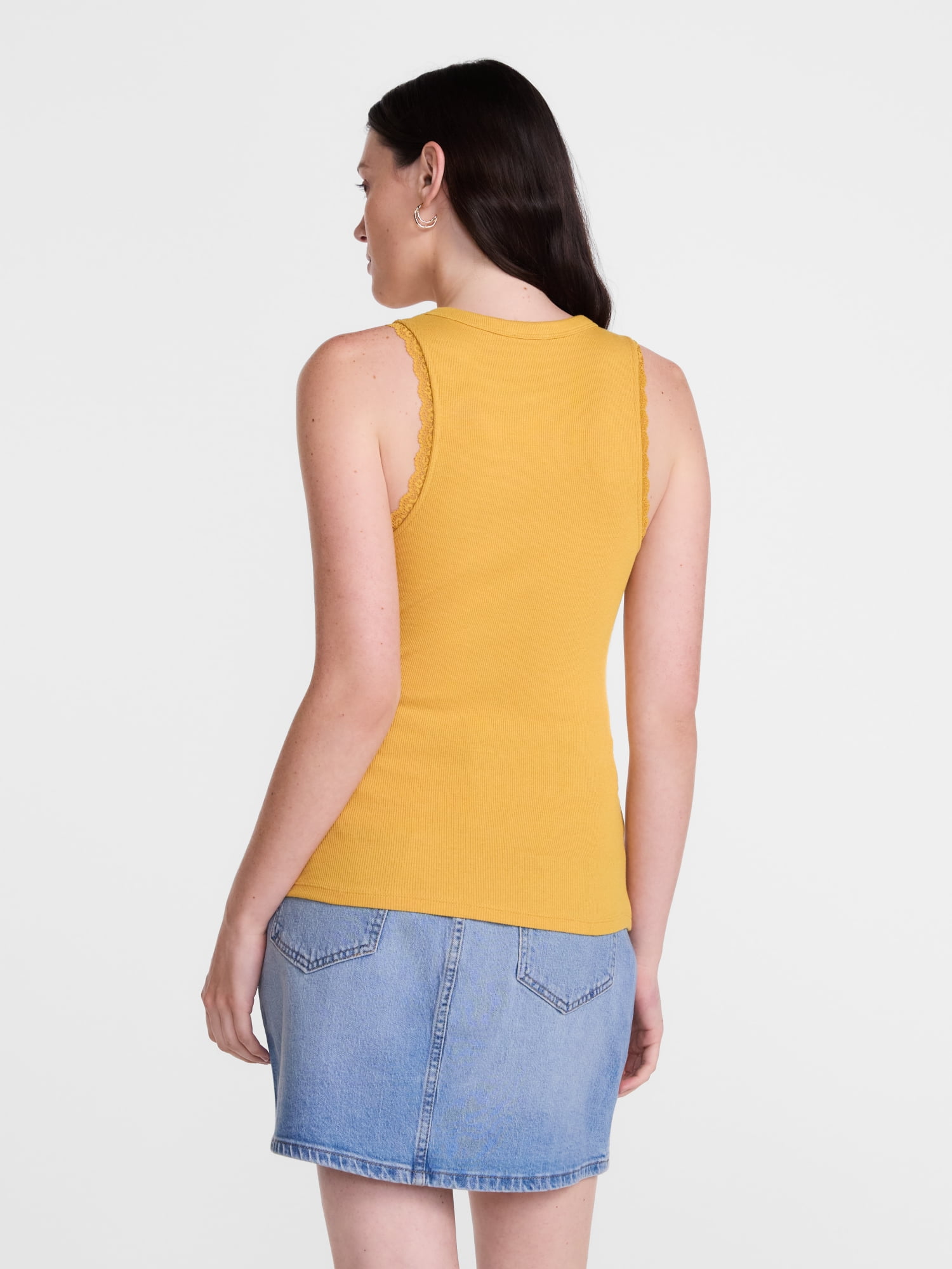 Scenario Women's Ribbed Tank Top with Lace Trim, Sizes XS-XXXL