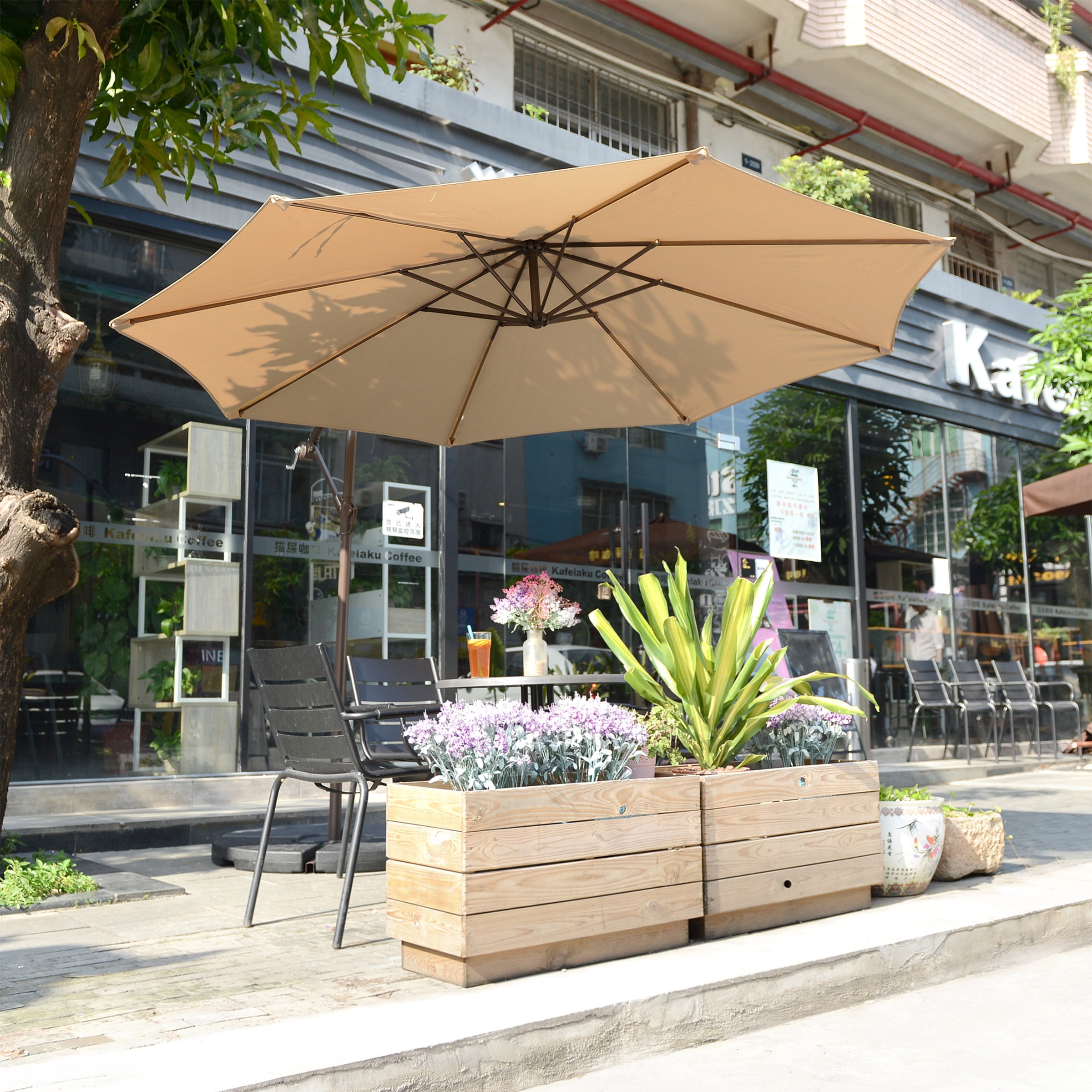 Villacera Cantilever Umbrella - 10FT Offset Outdoor Patio Umbrella with Tilt, Beige