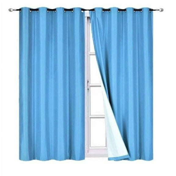 Bedroom Blackout Curtain 95" length Turquoise Color for Large Window Sliding Door 2 panels Blocking Sunlight Grommets Top Adam