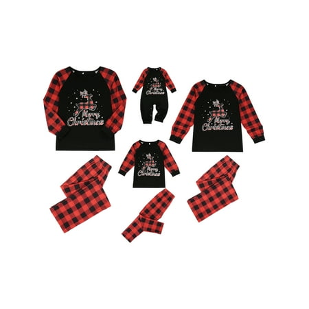 

SUNSIOM Matching Family Christmas Pajamas Set Letter Classic Plaid Deer Christmas Sleepwear Set