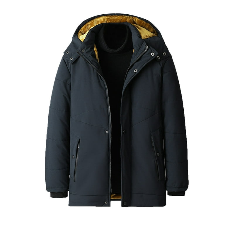 Male Winter Plush Solid Pocket Jacket Detachable Hooded Long Sleeve Zipper  Fly Pocket Jacket Coat Mens Clear Rain Coat