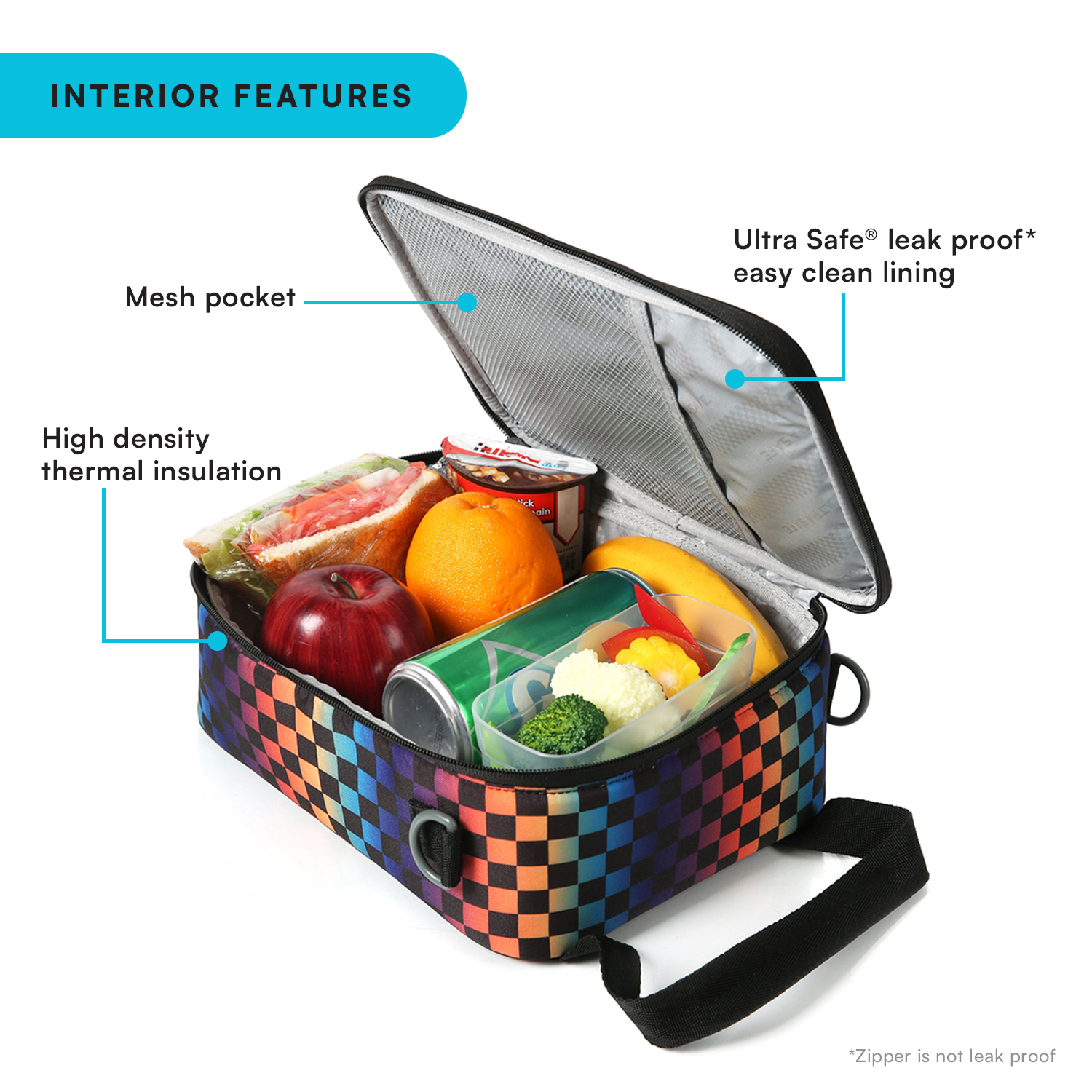 Arctic Zone Urban Lunch Box Combo with Ice Pack and Sandwich Container - Rainbow Checkered