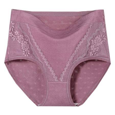 Mrat Women s Underwear Women s Solid Lace Plus Size High Waist Leak Proof Cotton Crotch Shorts Underwear Panties Ladies Underwear S-157 Coffee XL