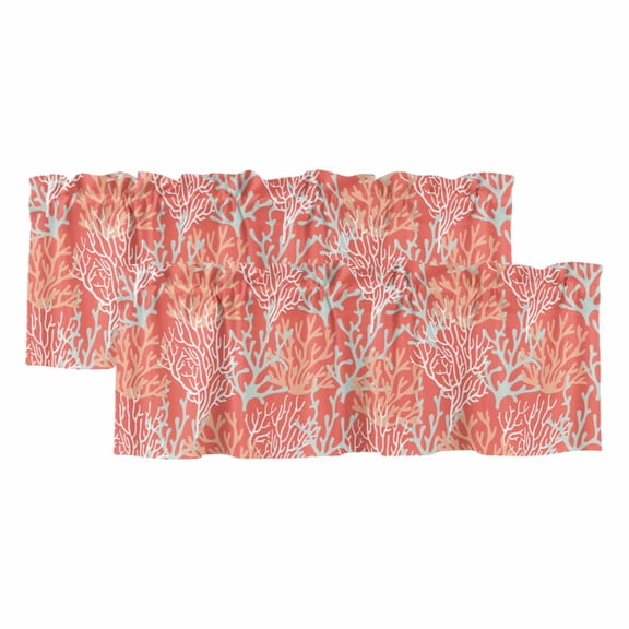 2 Pack Valances for Windows 60 x 18 Inch, Orange Red Coral Coastal Decorative Kitchen Curtain Valance, Ocean Nautical Seaside Beach Rod Pocket Short Curtains Window Treatment for Bathroom/Cafe