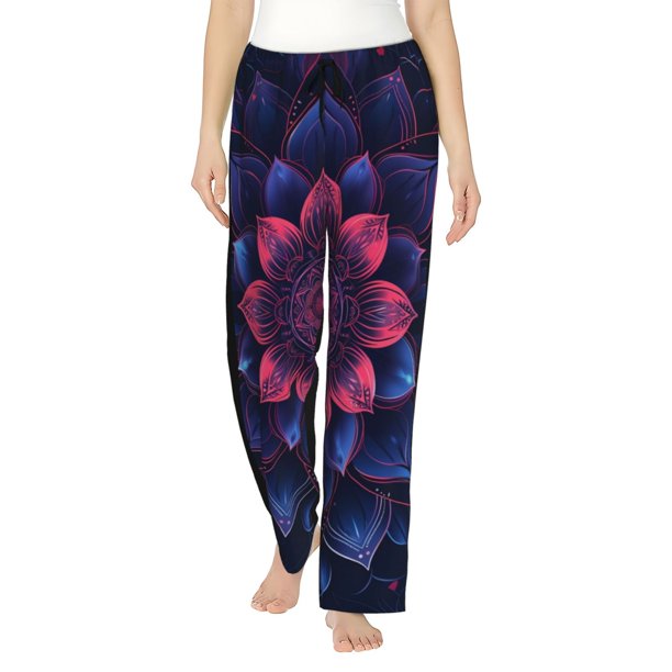 Fotbe Bohemian Vintage Pattern Pantalones de Pijama para Mujer, Pantalones de Dormir, Pantalones Pj con Cordón y Bolsillos-Medium