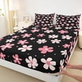 thumbnail image 3 of Homewish Kawaii Blossom Twin Sheet Sets,Cute Flower Floral Twin Fitted Sheet,Pink White Black Flat Sheet For Girl Teens,Super Cozy Room Decor,3-Piece, 3 of 7