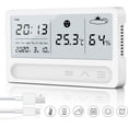 thumbnail image 1 of Termómetro higrómetro para interiores, termohigrómetro digital recargable con reloj despertador y detección rápida de 2 s, hidrómetro de alta precisión para la oficina de la habitación del bebé Ormromra, 1 of 7
