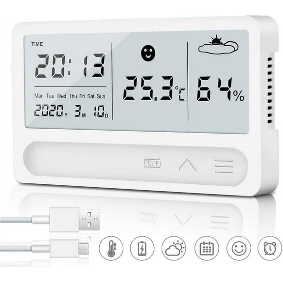 Hygrometer Thermometer Indoor, Rechargeable Digital Thermo Hygrometer With Alarm Clock And 2S Fast Detection, High Accuracy Hydrometer Humidity For Baby Room Office