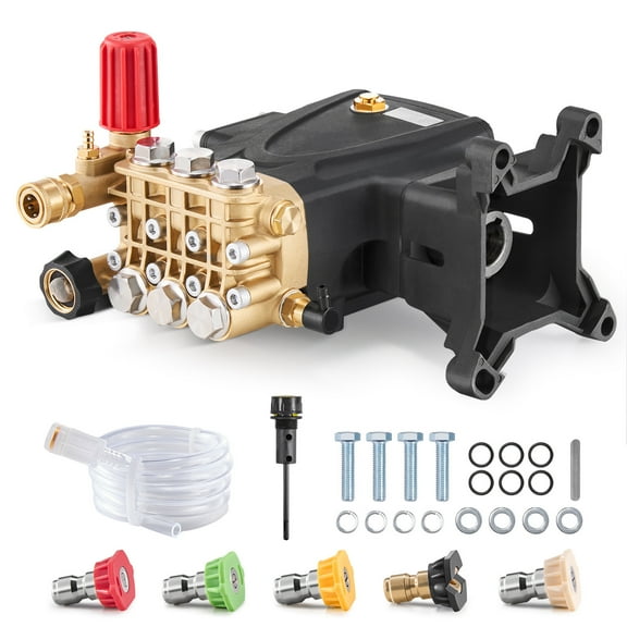 KFFKFF Power Washer Pump, Triplex Plunger with 1" Horizontal Shaft, 4000 PSI, 4.0GPM, Substitute Washer Pumps Kit including 5 Nozzles, Suitable for Simpson MorFlex 40224, 40225, 40226, Santoprene