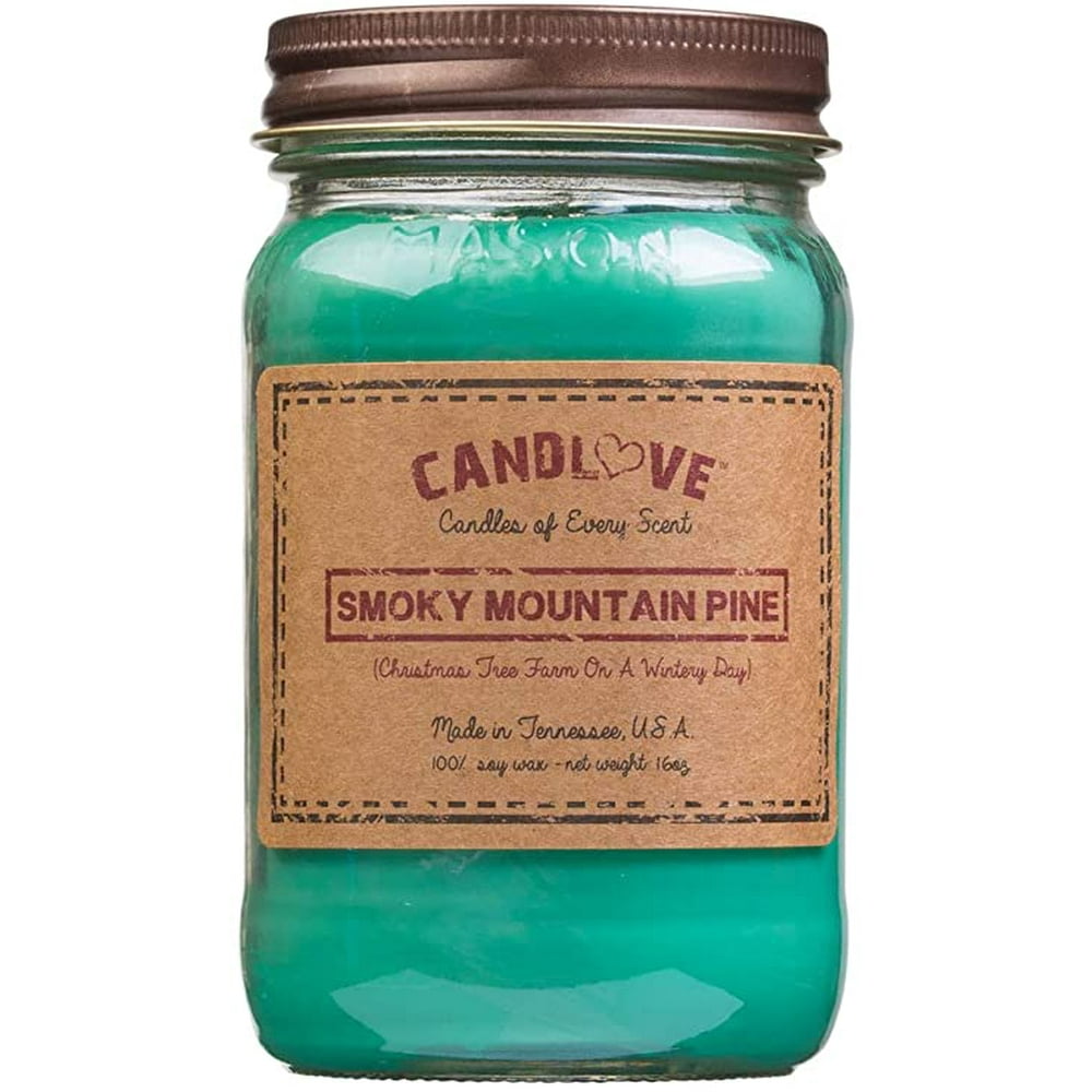 CANDLOVE "Smoky Mountain Pine Scented 16oz Mason Jar Candle 100 Soy
