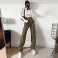 thumbnail image 6 of Women's High Waisted Cargo Pants Travel Y2K Streetwear Baggy Stretchy Pants with 6 Pockets Army Green XL, 6 of 6