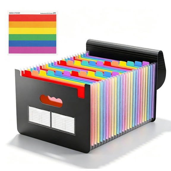 25 Pockets Accordion File Organizer, Expanding File Folder with Colorful Tabs, Document Storage Organizer for Letter A4 Paper, Office Files and Documents, Black