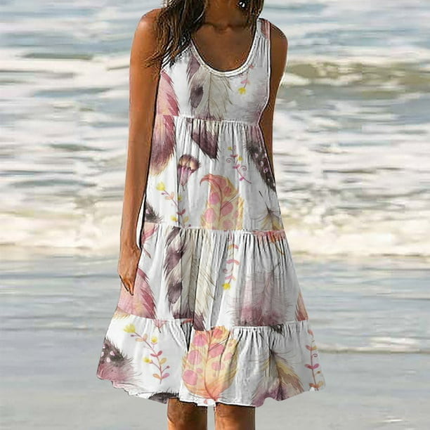 Casual sleeveless round neck plus sale size dress