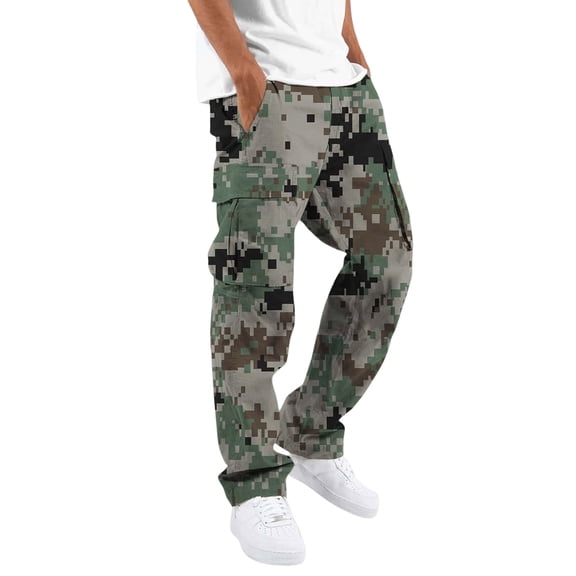 Mens Camo Cargo Pants Men's Camouflage Print Casual Outdoor Straight Leg Pants Fitness Trousers with Multiple Pockets