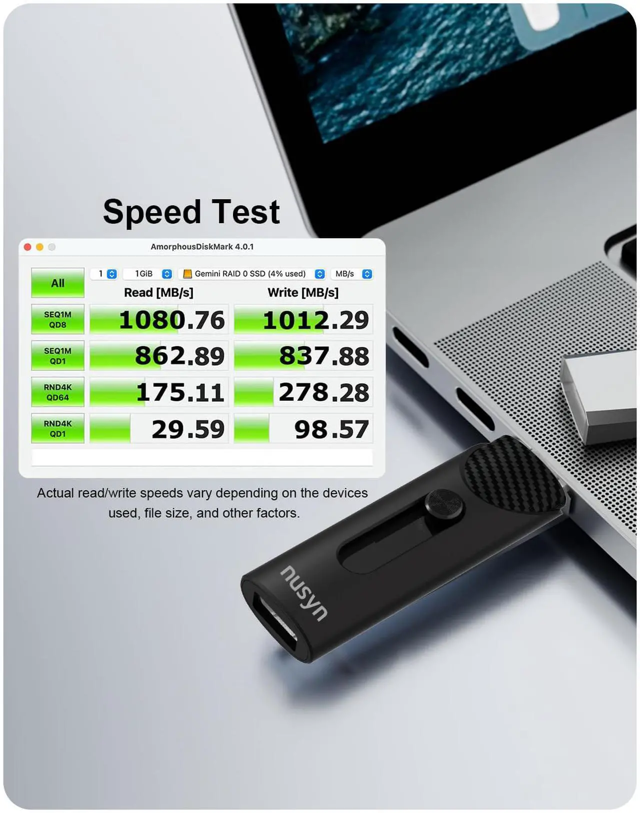 Nusyn NSU53 1TB External SSD / USB Drive - Up to 1050MB/s, 2-in-1 USB-C + USB-A, USB 3.2 Gen2, Portable Solid State Drive for iPhone 15/16+, Android Phones/Tablets, PS4, Windows & Mac