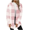 thumbnail image 2 of Aloohaidyvio Jackets No Boundaries Women's Plaid Fleece Jacket Coats Flannel Lapel Sherpa Shacket Outwear Fall Winter Coat With Pockets, 2 of 5