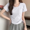 thumbnail image 2 of Annhoo T-Shirts for Women Trendy Drawstring Solid Color Pleated Crewneck Short Sleeve Tops Going Out Clothes, 2 of 5