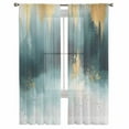 thumbnail image 2 of Modern Teal Gold Semi Sheer Curtains 63 Inch Length 2 Panels Set, Abstract Geometric Lines Sheer Kitchen Curtain Privacy Voile Window Curtain for Living Room Bedroom Rod Pocket Drapes, 2 of 7