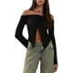 thumbnail image 3 of Y2k Camiseta sexy con hombros descubiertos, Top corto de manga larga sin tirantes, blusa recortada ajustada, ropa informal para salir, 3 of 5