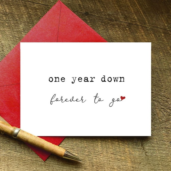 One Year Down Forever to Go – Anniversary Card with Red Envelope – Perfect for Couples, Weddings, and Milestone Celebrations