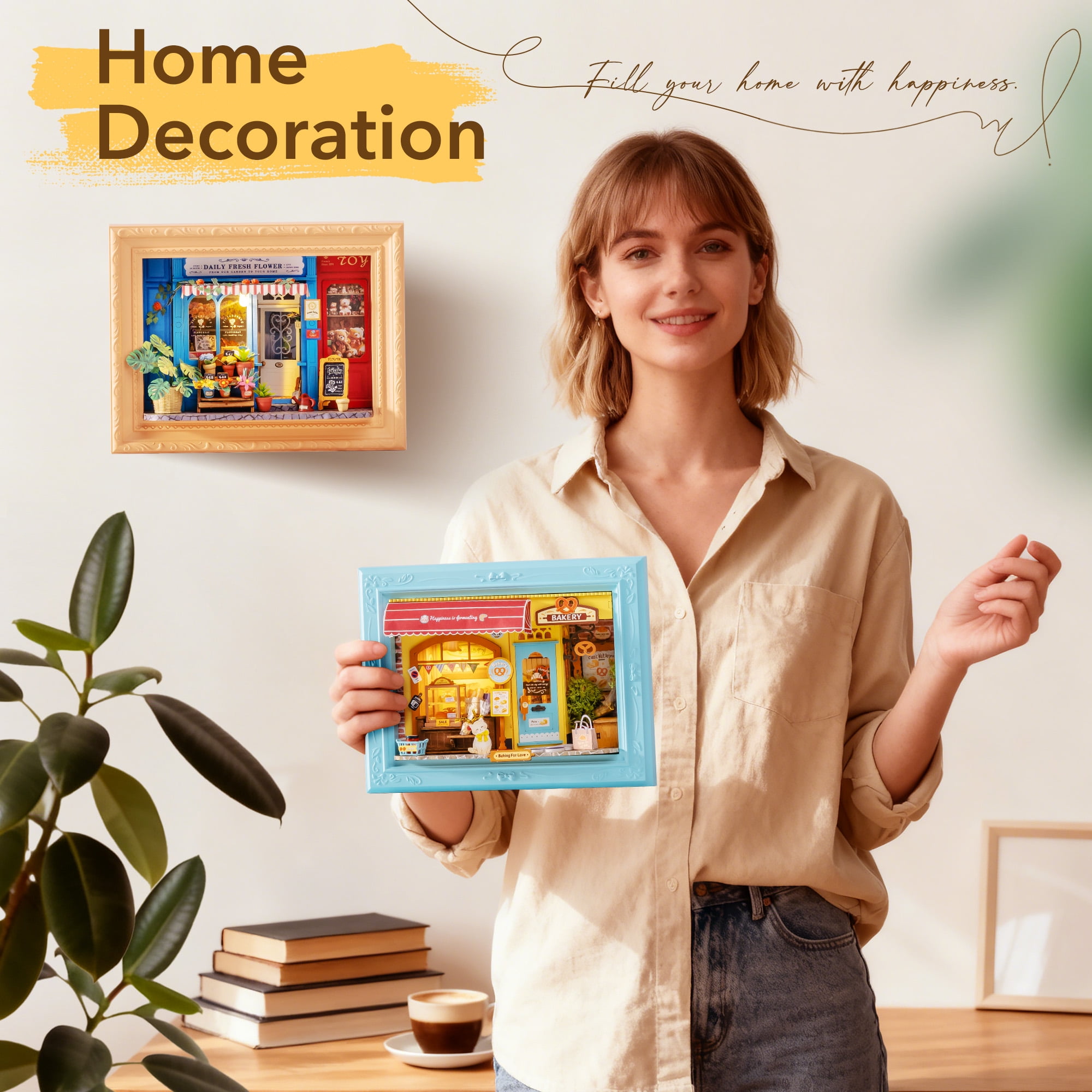 ROBOTIME Wooden 3D Puzzle, Wall-Mountable Tiny House Creative Frame Building Sets, Holiday Home Wall Decor Craft Kits, Christmas Birthday Gifts for Adults (Daily Fresh Flower)
