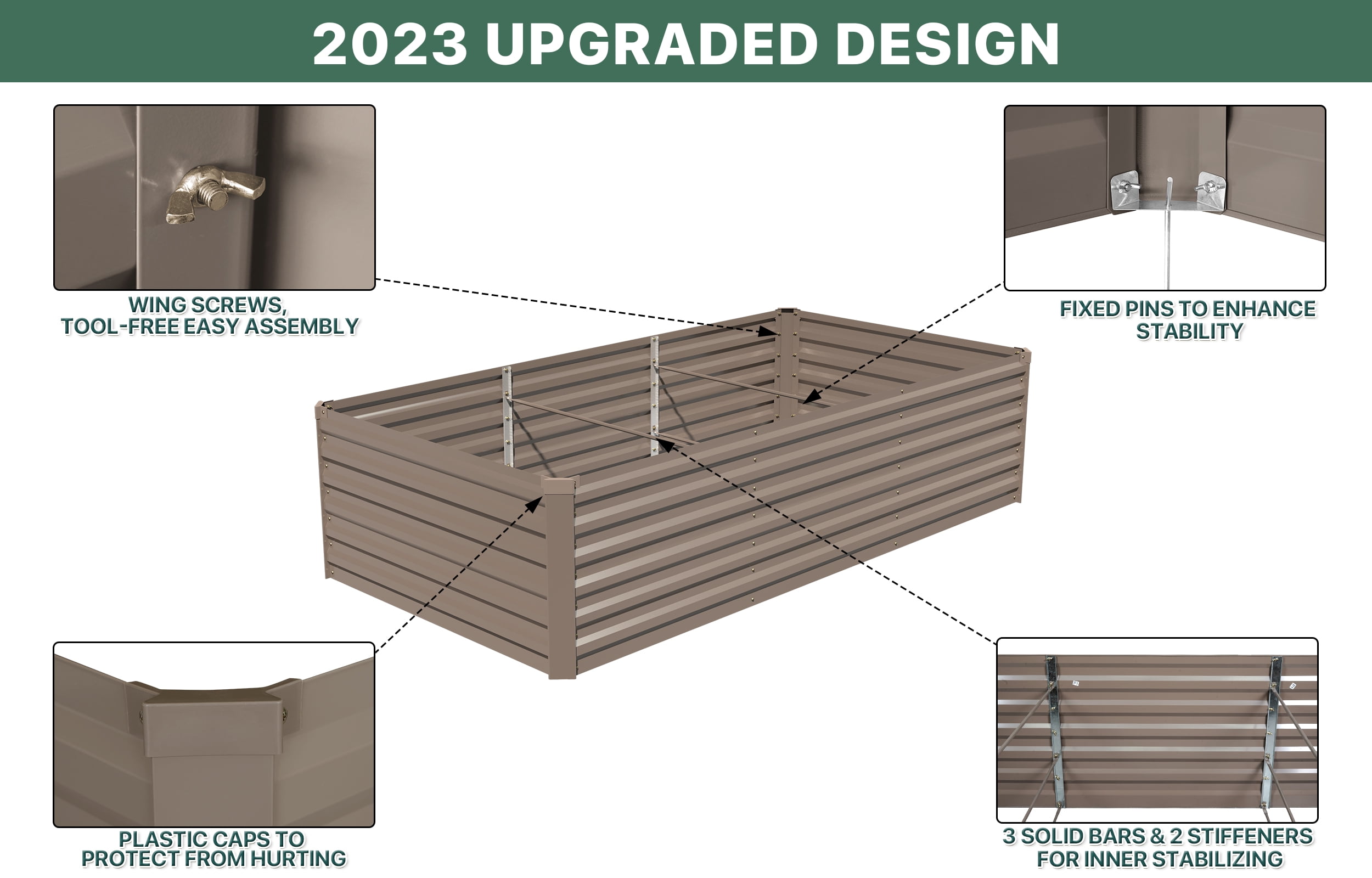 AMOBRO 8x4x2ft Outdoor Metal Raised Garden Bed Planter Box for Vegetables, Flowers, Herbs w/ 3 Tomato Cages Brown